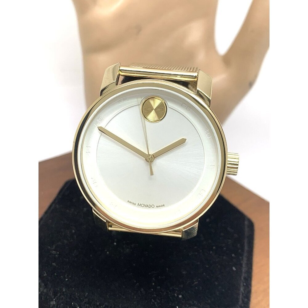 Movado Mens Watch 3601077 Bold White Dial Swiss Quartz Gold Steel 41mm Mesh Band